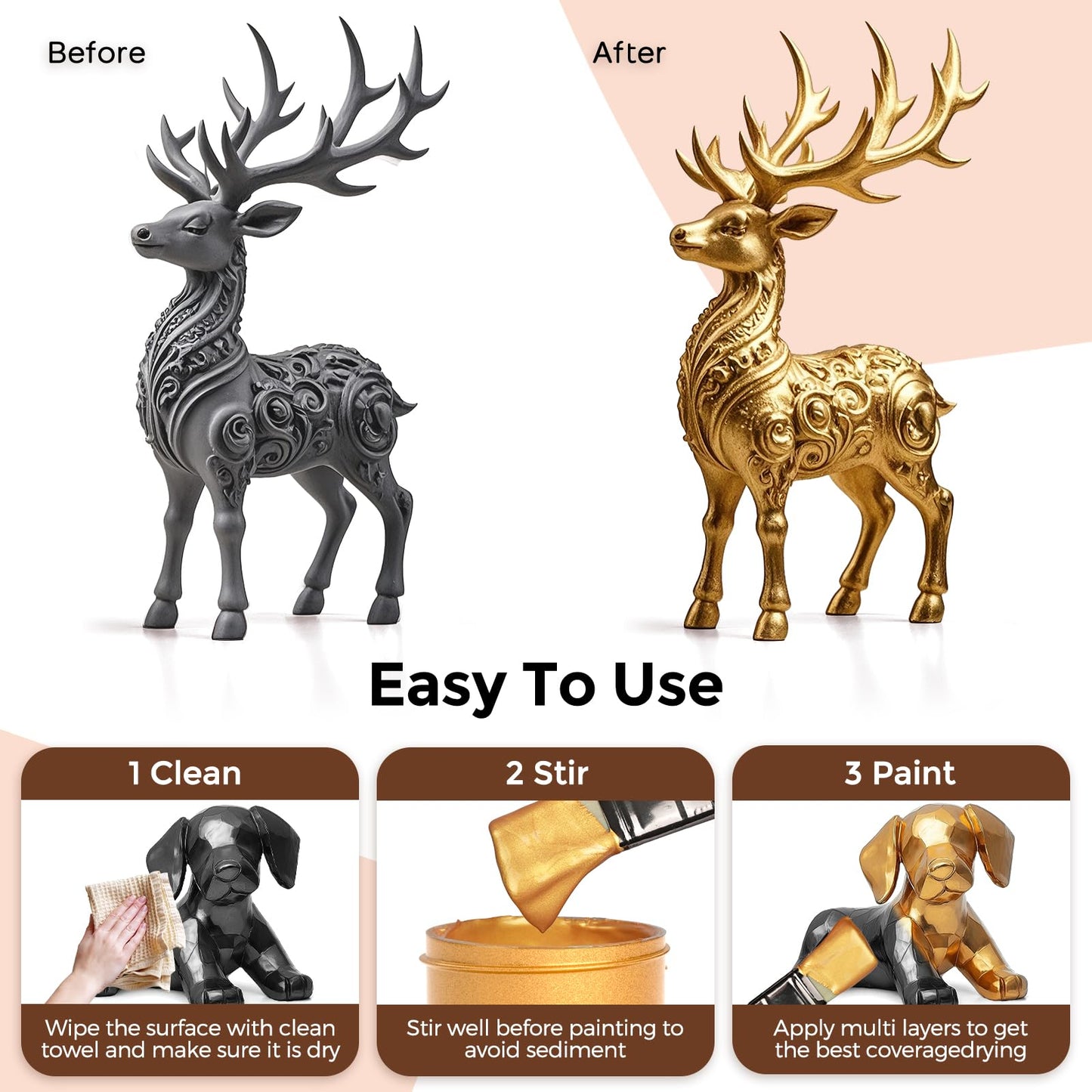 Nicpro Acrylic Paint Metallic, 6 Colors Gold, Silver, Copper, Brass, Bronze, DeepGold, 24oz/720ml Gold Leaf Paint, Non Toxic, Non Fading Paints for Art Painting, Handcrafts, Ideal for Multi-surface