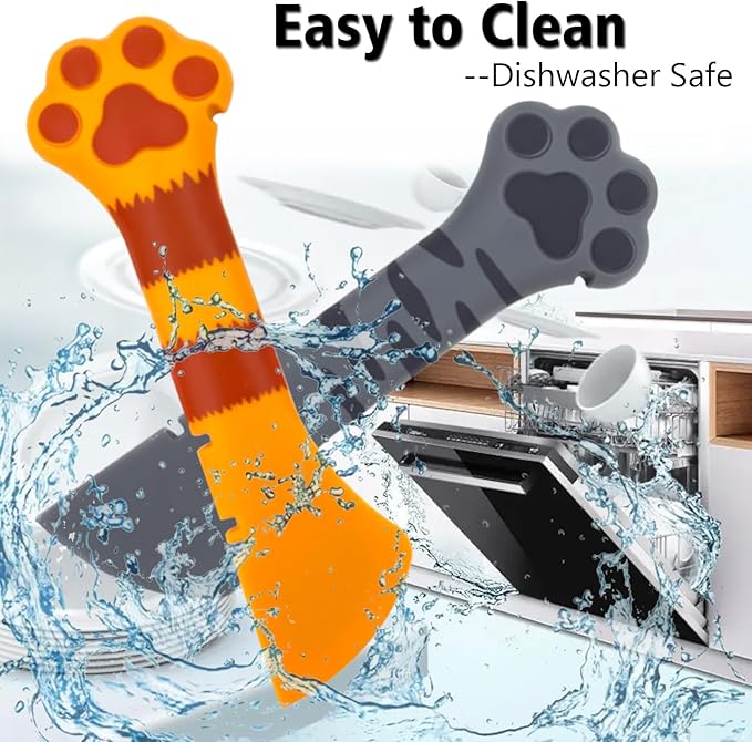 2 Pack Dog Cat Food Spoon, Cute Paw Silicone Pet Can Opener Spatula Scoop Mixing Spoons for Wet Canned Food