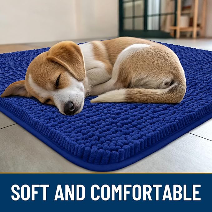 Smiry Dog Door Mat for Muddy Paws 24x16, Absorbs Moisture and Dirt Doormat, Non-Slip Washable Quick Dry Chenille Front Door Mat Indoor Entrance, Entryway Carpet for Inside Floor, Royal Blue