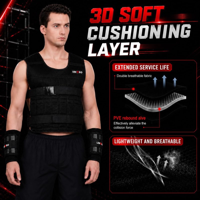 Weighted Vest Set 22LB for Men & Women, Adjustable Workout Weight Vest with Steel Plates, Weighted Training Vest with Wrist Weights and Ankle Weights for Strength Training, HIIT, Rucking & Cardio