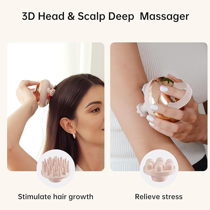 COMFIER Cordless Scalp Massager with 3 kneading Modes,Waterproof Head Massage with 8 Claws for Deep Cleansing,Body Cat Head Scratcher,Gift for Women,Gold