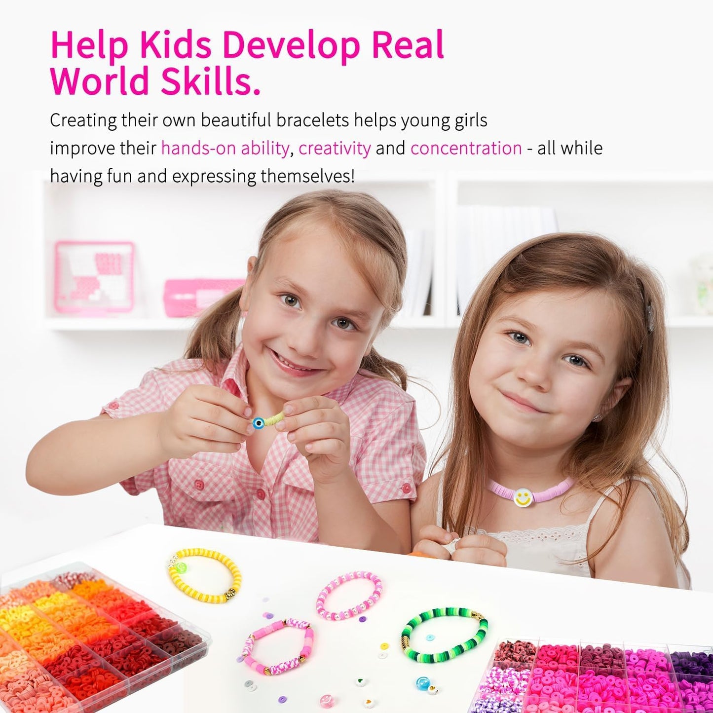 Friendship Bracelet Kit, 14,000pcs 48 Colors Bracelet Making Kit Clay Beads with Number Letter Bead Set Concert Merch Arts and Crafts Gifts for Kids Teen Girls Jewelry Making Supplies Bracelet Maker1