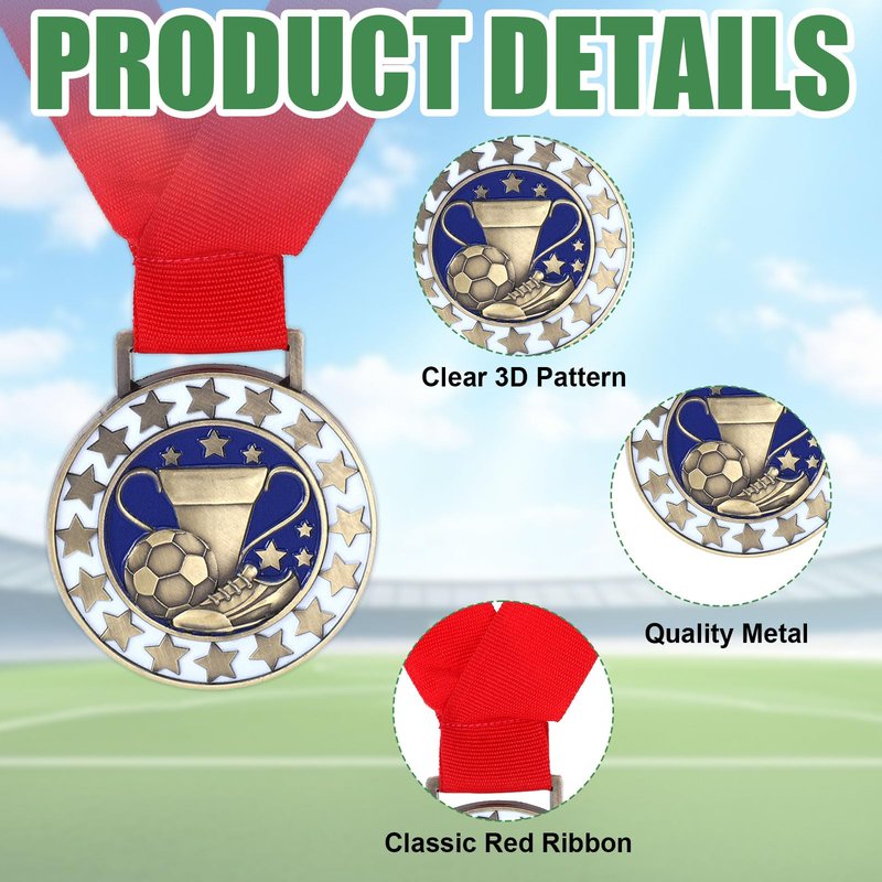 SvkOjmx 12 Pcs Soccer Medals with 12 Pcs Achievement Award Certificates Team Participation Medals with Red Ribbon Metal Champion Award Trophy for Soccer Themed Party Favors Participant Trophy Prize