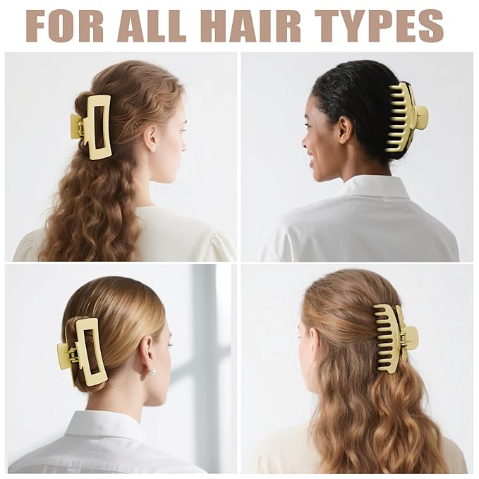 TOCESS Hair Claw Clips for Women - Large 8PK Neutral Matte Jumbo Square Hair Clips for Thick, Thin, Long, Short, Curly Hair Girls, Big Jaw Clip Set for Daily Use (Lemon Yellow)