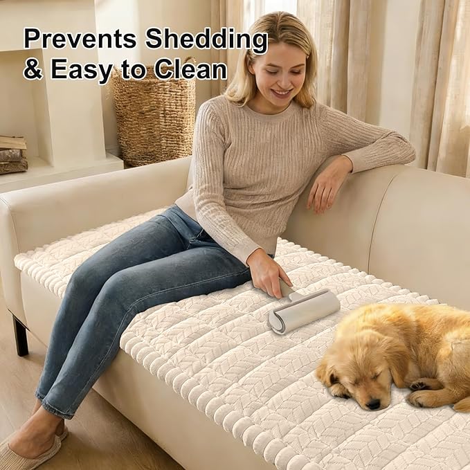 Smiry Non Slip Couch Armrest Covers for Dogs, Fuzzy Pet Couch Arm Covers for Sofa Pet Friendly, Soft Sofa Slipcovers Recliner Chair Arm Protector Washable (Apricot, 27.6" x 27.6")