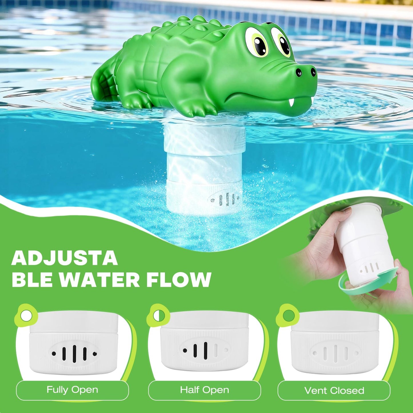 ODJSY Pool Chlorine Floater,Large Capacity Floating Chlorine Dispenser-Fits 1 & 3 Inch Tablets,Hard Plastic Material Prevents Aging,Applicable to Swimming Pools, Spas, Hot Tubs (Crocodile)