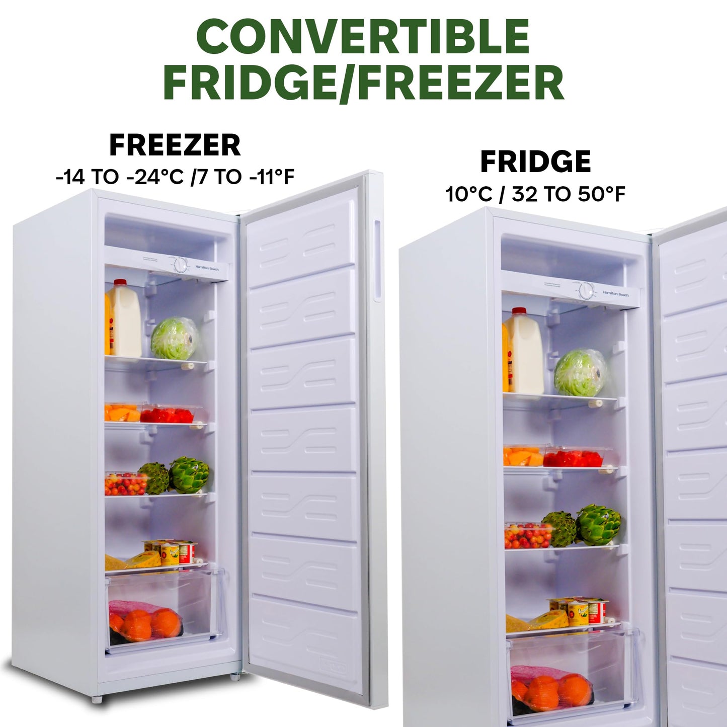 Hamilton Beach HBFRF6892-WHITE HBFRF6892 Upright Convertible Fridge/Freezer-Reversible Door-Removable Glass Shelves-Adjustable Controls-6.8 cu ft, White
