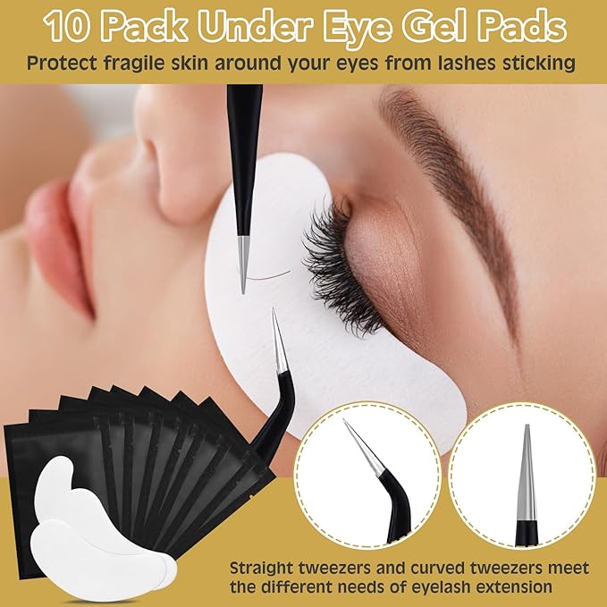 Eyelash Extension Kit for Beginners, Professional Lash Extension Kit with Mannequin Head, Lash Starter Kit with Lash Fan, Lash Extension Supplies for Practice Training Kit(Black)