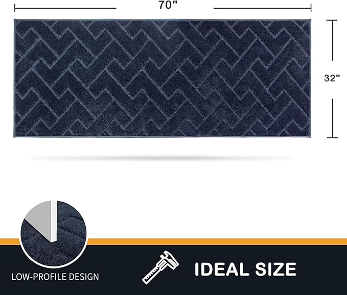 PURRUGS Dirt Trapping Door Mat 32" x 70", Non-Slip Machine Washable Entry Rug, Dog Doormat, Indoor Front Door Mat, Super Absorbent Entryway Rug for Muddy Shoes & Paws, Navy Blue