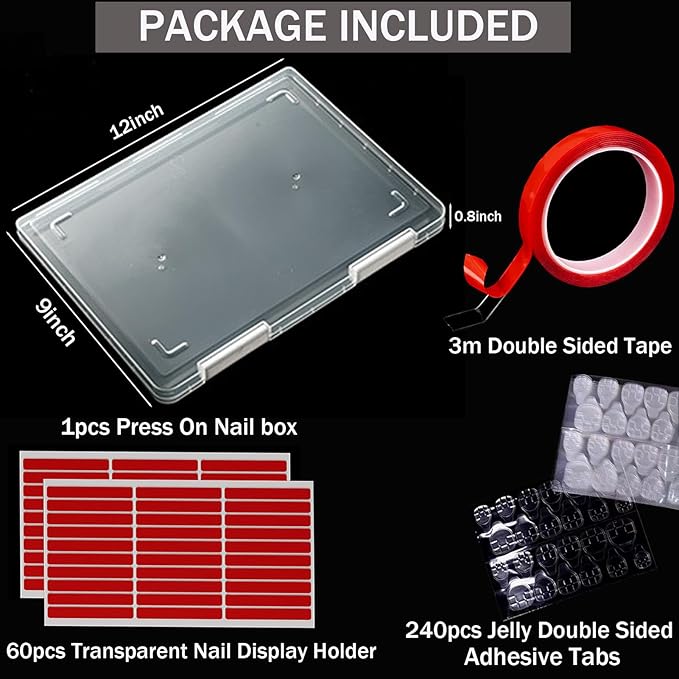 Large Compact Transparent Press-On Nail Storage Box (12 * 9 * 0.8 inch) - 600 Pieces Capacity - Press-On Nail Organizer & Display Storage Box