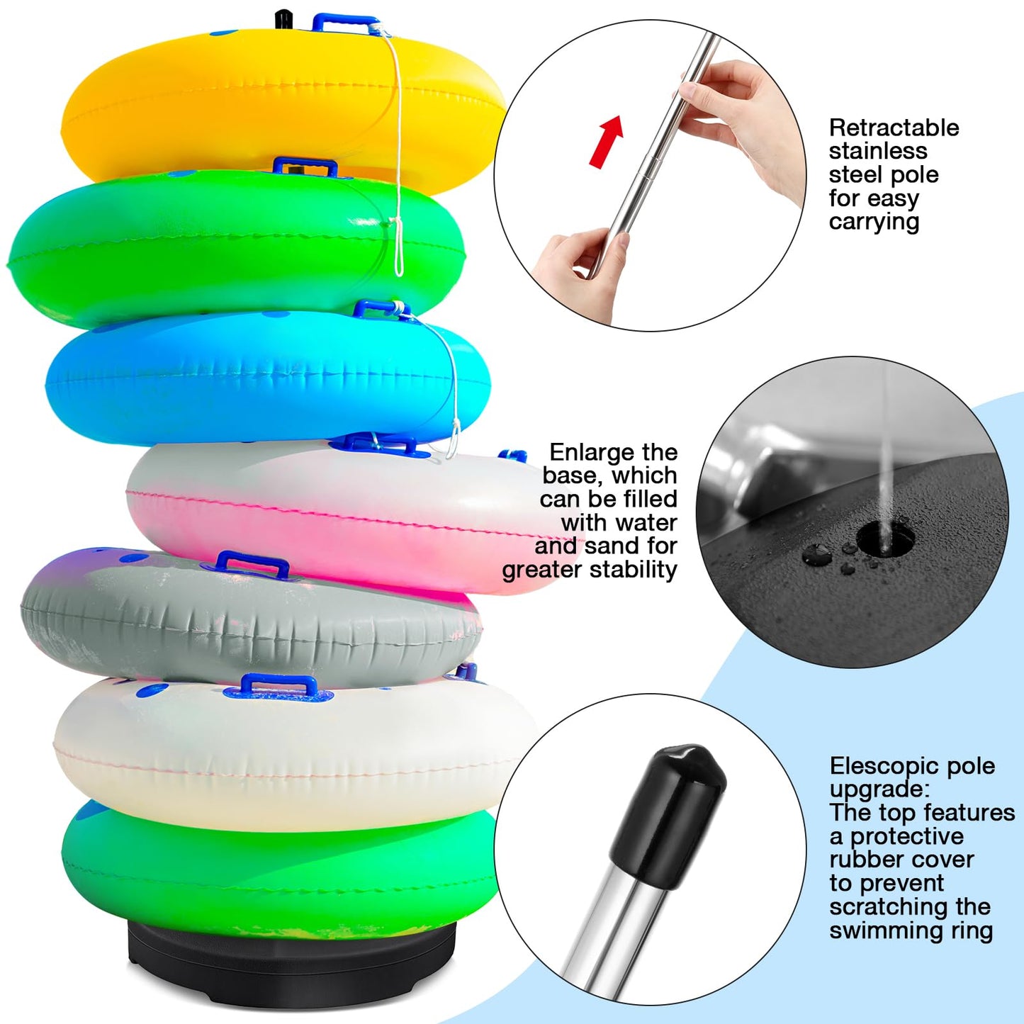 MorningRo Pool Float Storage Rack Pool Float Holder Stainless Steel Equipment Holder Water Filling Base Portable Scalable Outdoor Rack for Swimming Outdoor Storage(13 x 78 in,Black)