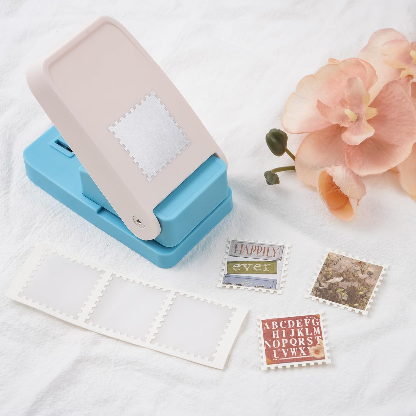 BAOFALI Stamp Puncher 1.5x1.5inch Large Square Postage Stamp Punch |Stamp Hole Puncher| Scalloped Rectangle Lever Action Paper Punches for Crafting Scrapbooking DIY Card Making Arts Crafts Supplies