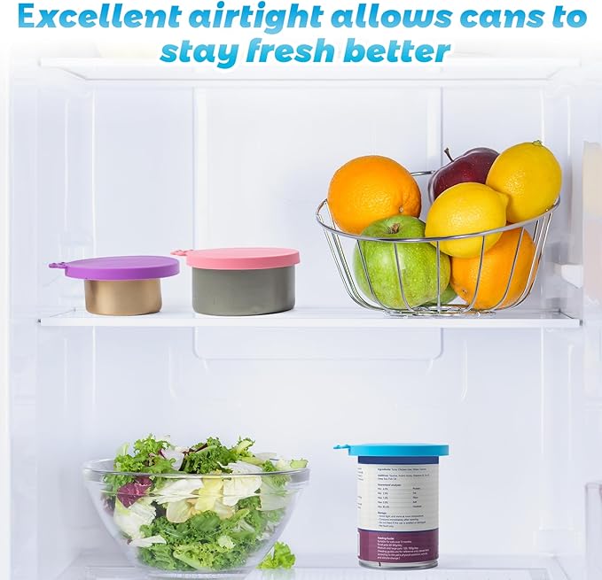 SLSON Pet Food Can Cover Universal Silicone Cat Dog Canned Food Lids with Spoon 1 Fit 3 Standard Size Can Tops (4)