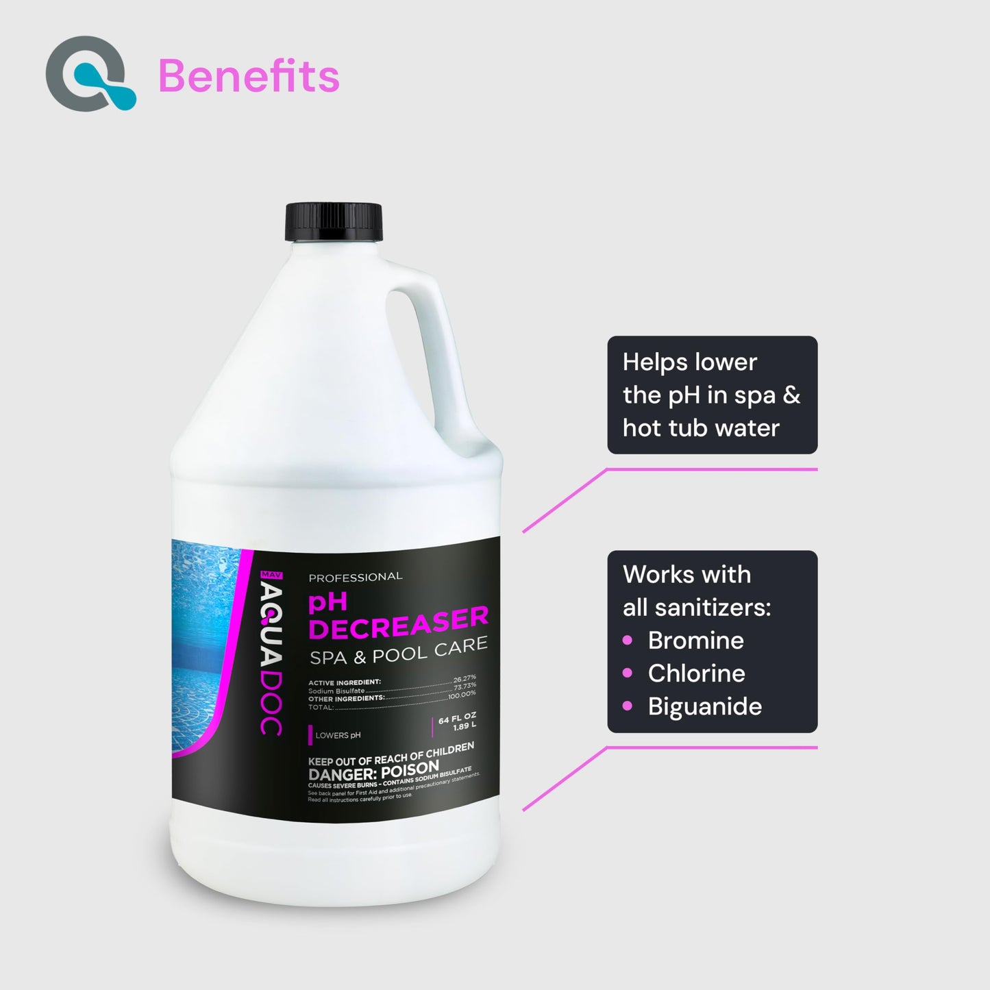 AquaDoc Hot Tub pH Decreaser - 64oz - Spa pH Down for Water Balance - Hot Tub Chemicals Made in USA