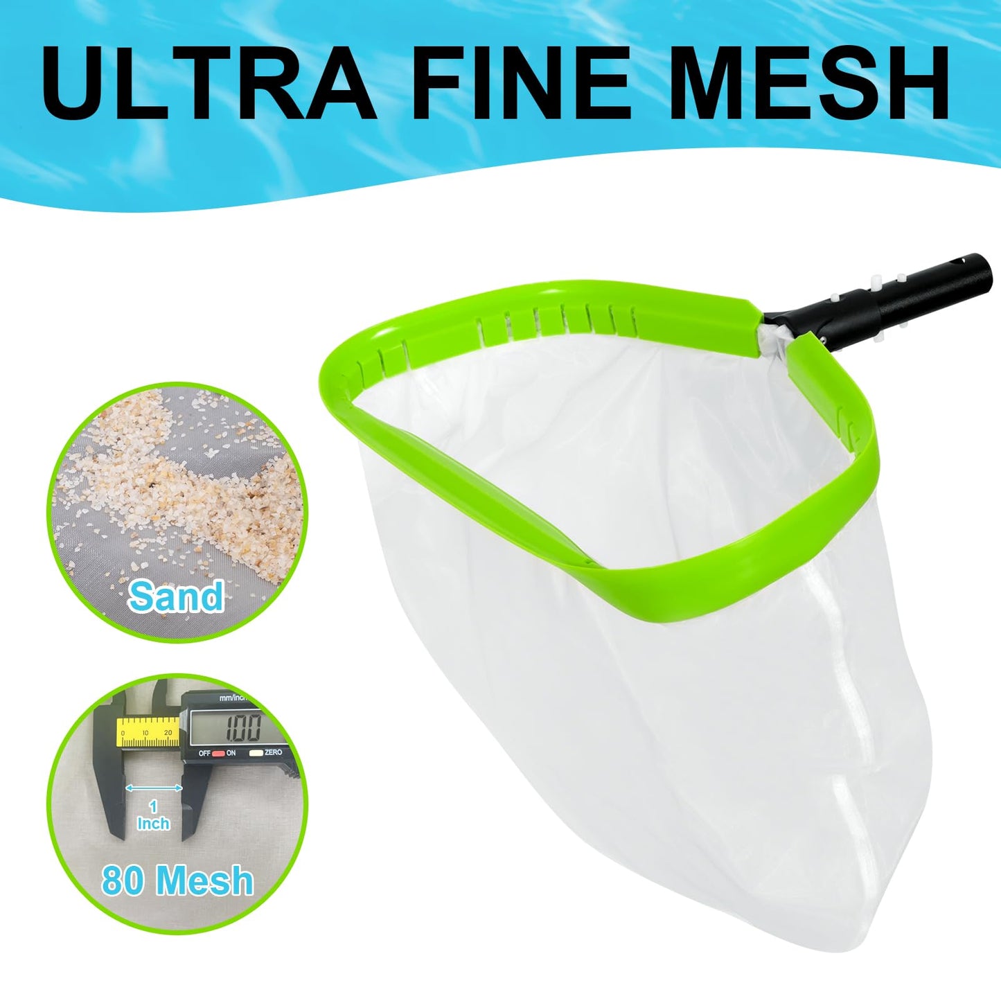 Pool Net,Professional Ultra Fine Mesh Pool Leaf Skimmer Nets for Silt, Sand,Pollen Debris Cleaning with Super Extra Fine Nylon Deep Bag,Heavy Duty Aluminum Frame & Handle Rake(Pole Not Included)