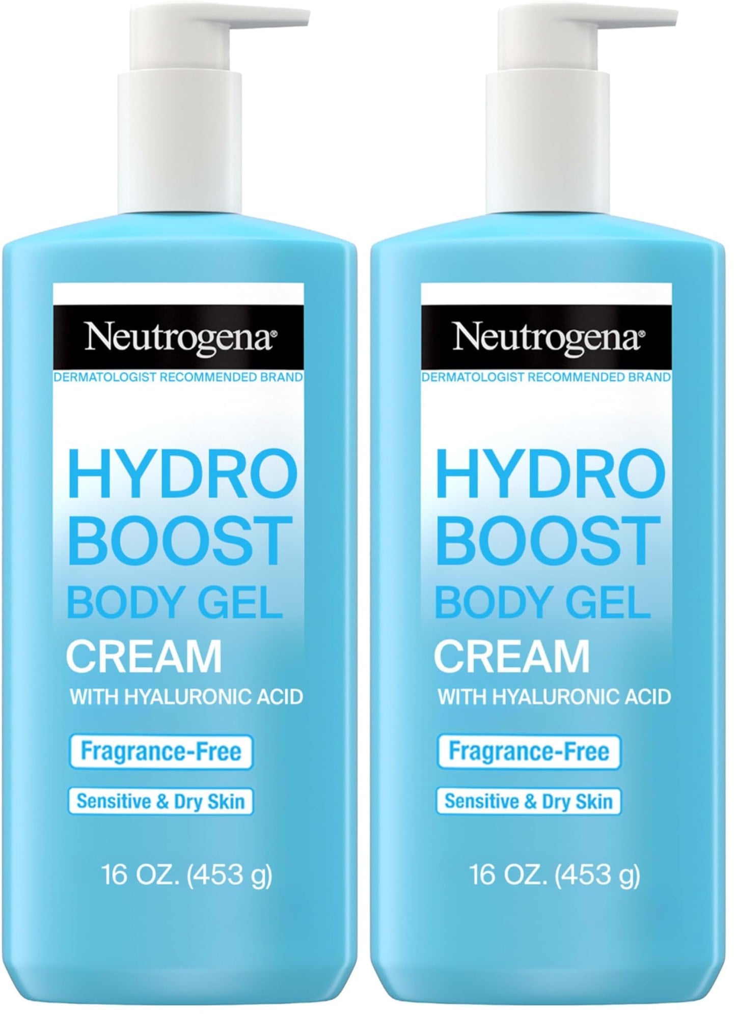 Neutrogena Hydro Boost Body Moisturizing Gel Cream with Hyaluronic Acid, Non-Greasy & Fast Absorbing, Lightweight Hydrating Body Lotion for Normal to Dry Skin, Fragrance-Free, 16 oz (Pack of 2)