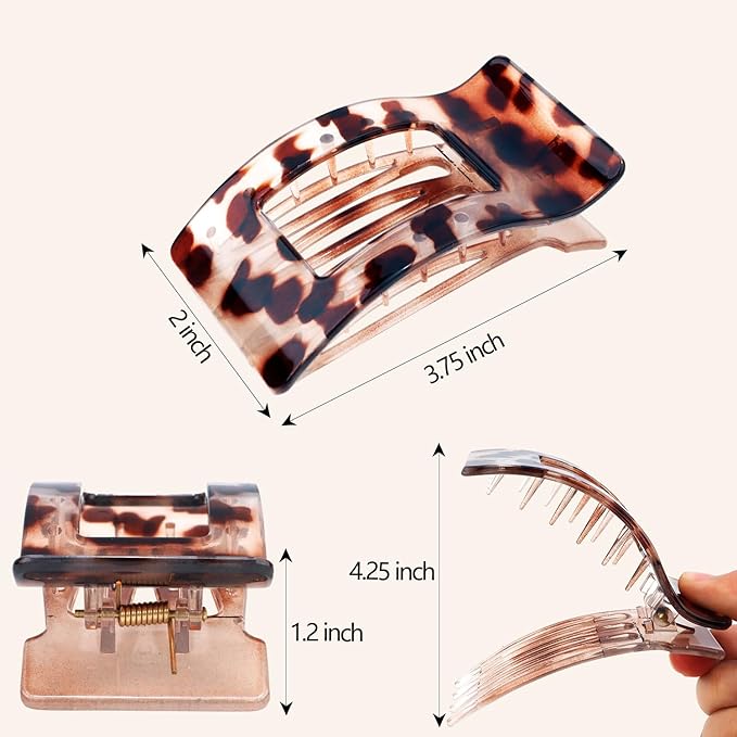 Velscrun Flat Hair Clips for Women Girls, Matte Lay Flat Claw Clips, Strong Hold Large Side Hair Clip All Hair Types, French Duck Billed Hair Jaw Claw Clip, Non Slip Grip for Daily Styling Tortoise
