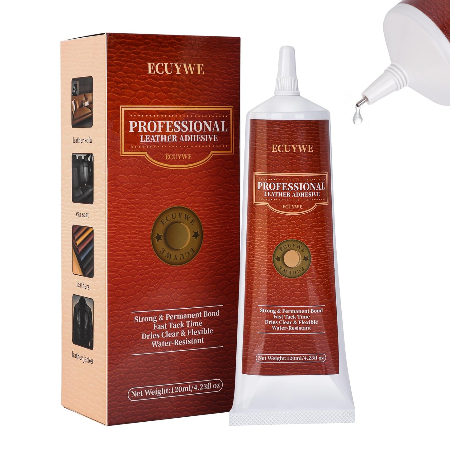 Professional Leather Glue Adhesive -2 * 4.23 oz Industrial Strength, Clear & Flexible Bond for Shoes, Bags, Purses, Furniture, Car Seats, Jackets (Repair Vinyl, Suede, Upholstery, Rubber)