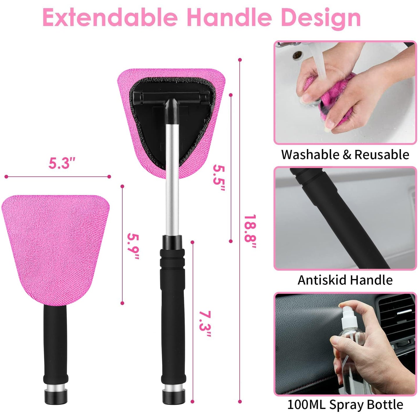Viewsun 17pcs Car Cleaning Kit, Pink Car Interior Detailing Kit with High Power Handheld Vacuum, Detailing Brush Set, Windshield Cleaner, Cleaning Gel, Complete Auto Accessories for Women Gift