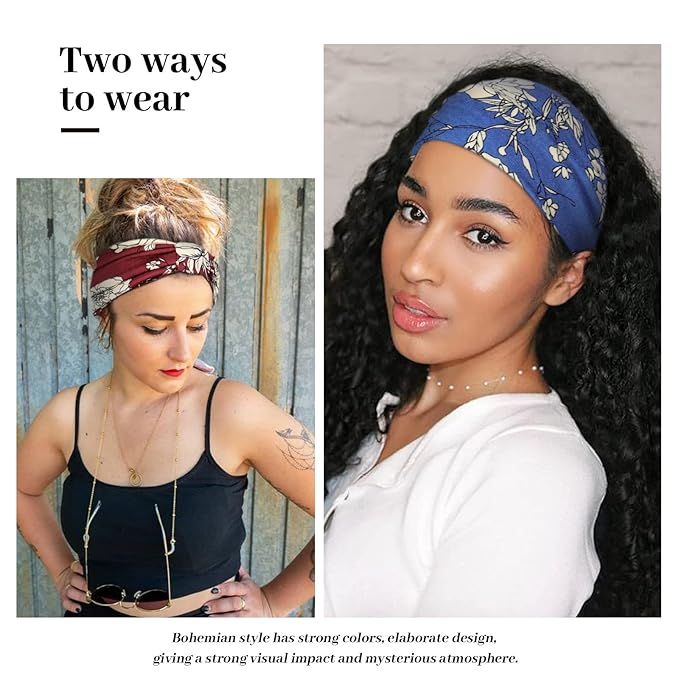 Awumbuk Wide Headbands for Women Knotted No Slip Head Bands Soft Turban Headband Hair Accessories Boho African Solid Color Head Wraps for Women Yoga Workout Pack of 6