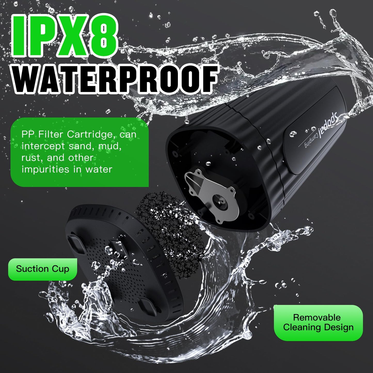 Portable Shower for Camping, [Upgraded] Spopal 10000mAh Rechargeable Camping Shower with 5 Adjustable Speeds,Premium LED Display, IPX8 Waterproof Outdoor Shower Kit for Hiking, Car, Pet, Travel (BK)