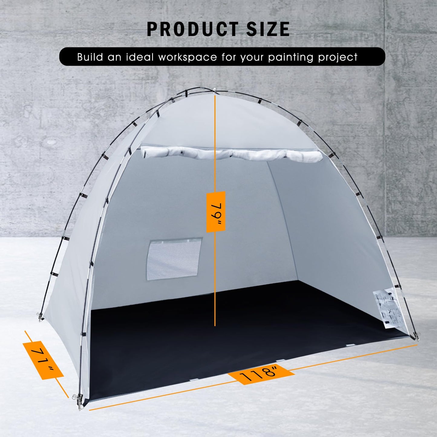 Portable Paint Booth Tent, Siebwin Extra Large 10x6x6.5ft Spray Paint Tent with Built-in Floor & Mesh Screen & Windproof Hooks for Furniture DIY Hobby Tool Spray Paint Shelter, Gray