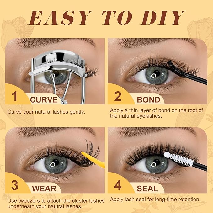 QUEWEL 580PCS Eyelash Clusters 30D+40D+50D+60D+80D+100D Wispy Lash Clusters 10-18mm Cluster Lashes Individual Lashes Clusters Reusable for Natural DIY Cluster Eyelash Extensions for Beginners