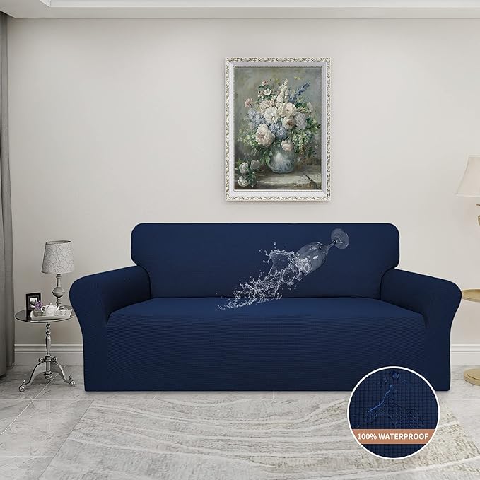 Easy-Going 100% Waterproof Couch Cover, Dual Waterproof Sofa Cover, Stretch Jacquard Sofa Slipcover, Leakproof Furniture Protector for Kids, Pets, Dog and Cat (Sofa, Navy)