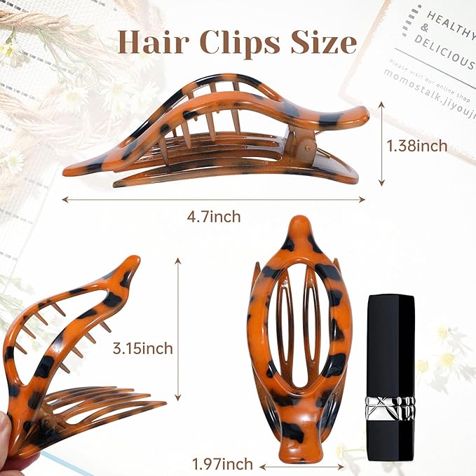 French Flat Hair Clips for Women - 6Pcs Flat Hair Claws for Thin, Thick Hair Strong Hold No Slip Grip Hair Claw Clips for Women Girls (Leopard print #1)
