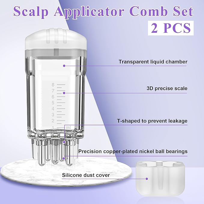 2 PCS Minoxidil Applicators with Cleaning Brush and Dropper, Anglecai Scalp Applicator Comb for Hair Oil Applicator Brush, Minoxidil Brushes for Scalp Applicator Comb for Hair Growth (White+Purple)
