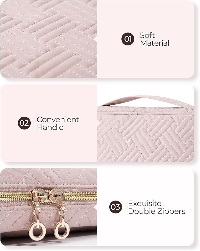 BAGSMART Jewelry Organizer Case Large Travel Jewelry Storage Bag for Necklace, Earrings, Rings, Bracelet, Soft Pink