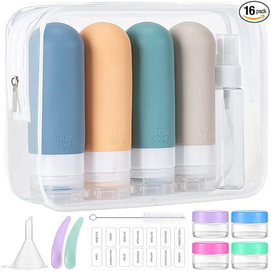 MODENGKONGJIAN 16 Pack Travel Bottles for Toiletries,TSA Approved Silicone Squeezable Travel Shampoo Bottles, 3oz Leak Proof Refillable Toiletry Cosmetic Containers（16 Pcs/Light Yellow）