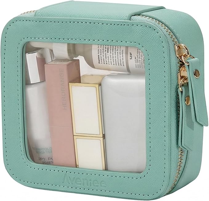 Aveniee Mini Clear Makeup Bag, Small Cosmetic Bags Travel Toiletry Pouch Organizer, TSA Approved Make up Case with Zipper, Car Bag for Essentials,Green