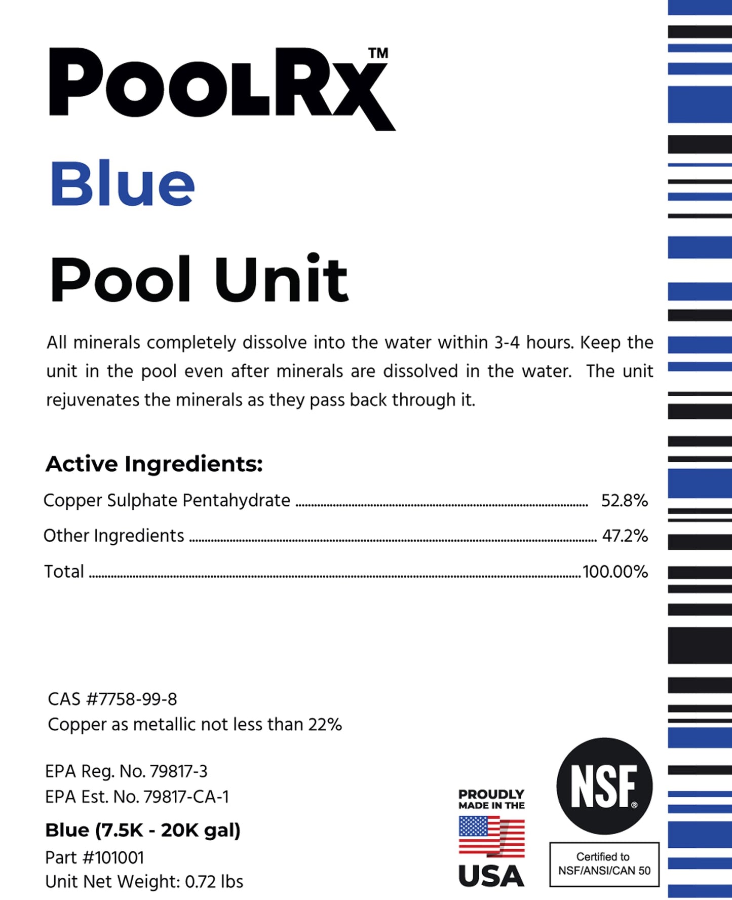 PoolRx Pool Unit #101001 6 Month Algaecide Blue Treats 7.5k-20k gallons, Single