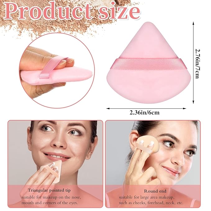 6 Pieces Powder Puff Face Soft Triangle Pink Gifts for Loose and Body Powder, Velour Makeup Sponge Set Setting Powder Puff Makeup Tools
