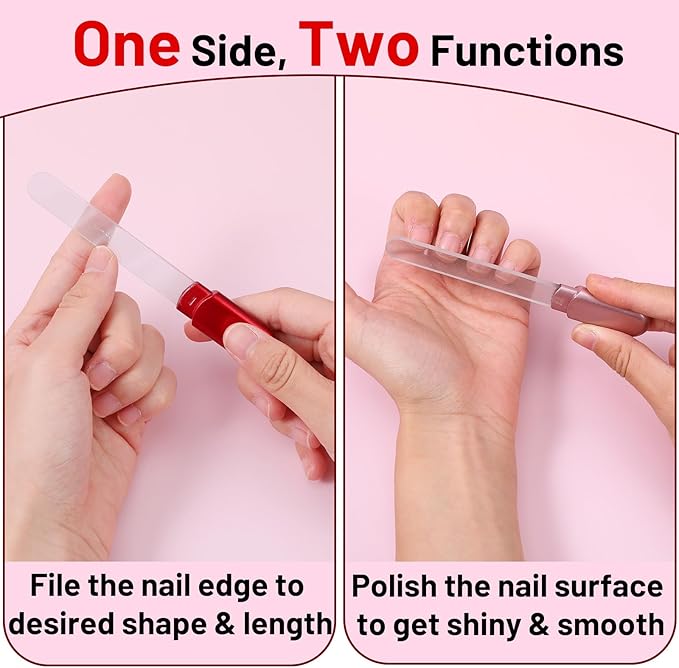 2 Pcs Glass Nail Buffers with Case, Crystal Nails Files Shaping Nano Fingernail Files for Natural and Acrylic Home Salon Use Christmas Gift for Woman and Man