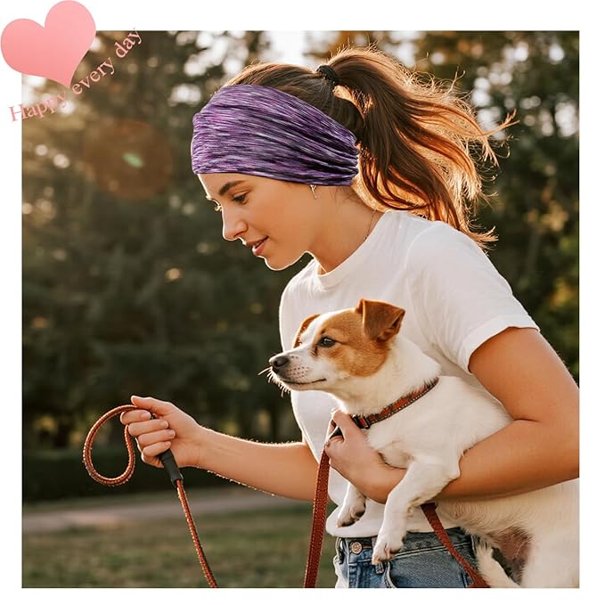 Sefiinh Wide Headbands For Women Stretch Headband Boho Head Bands Women's Hair Band Turban Workout Hairband Accessories Space Dyed 6 Pack