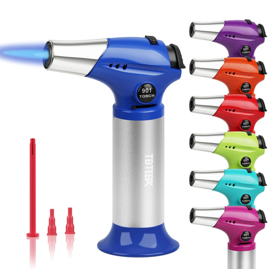 TBTEEK Butane Torch T901, Kitchen Torch Cooking Torch with Safety Lock & Adjustable Flame for Cooking, BBQ, Baking, Brulee, Creme, DIY Soldering(Butane Not Included), Blue
