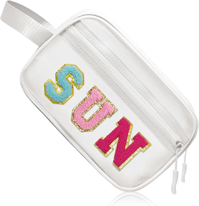 COSHAYSOO Clear SUN Makeup Bag Sunscreen SPF Pouch Beach Pool Lake Spa Travel Cosmetic Toiletry Stuff Organizer for Women Teenage Girls Mothers Day Nurse Appreciation Graduation Preppy Gifts