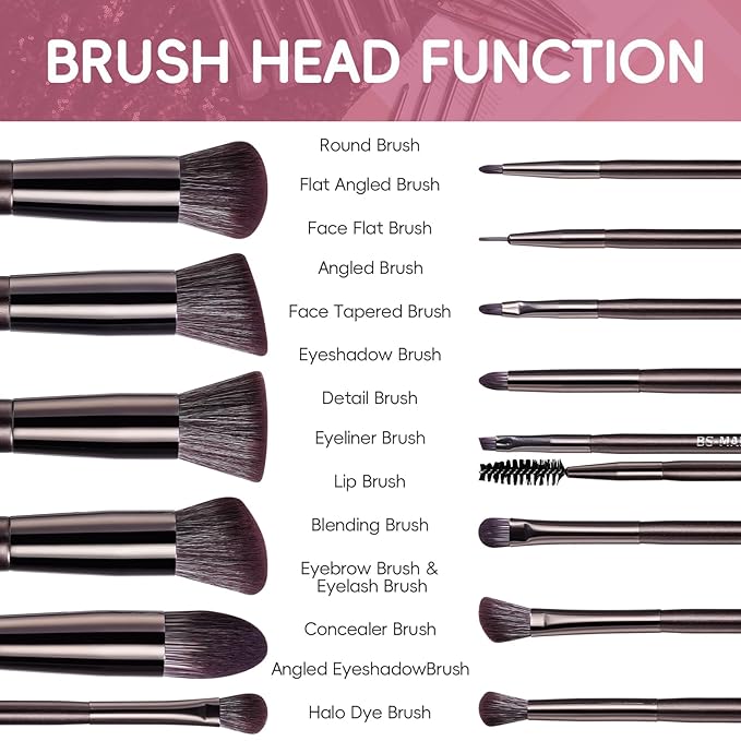 BS-MALL 14 Pcs Professional Makeup Brushes Set with Travel-friendly Case - Perfect for Eyeshadow Brush & Foundation Brush for Liquid Makeup - Gift for Daily Use & Multi Purpose Application