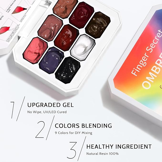 Sponges Pat Gel Nail Polish Palette, 9 Colors Blending Ombre Gel Polish Patting Gradient Painting Nails Art, No Wipe, UV/LED Cured, 100Sponges 6Brushes 1Grabber (Set 05)