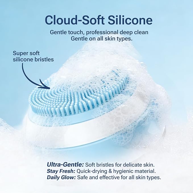 Electric Face Scrubber & Silicone Facial Cleansing Brush - Waterproof Sonic Face Brush Exfoliator with LED Screen, 3 Beauty Light Modes, Rechargeable Face Wash Brush for Deep Cleaning & Massage-Blue