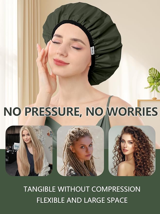 Years calm Shower Caps for Women Reusable Waterproof, Double Layer Waterproof Fabric - Both Sides Usable, Reversible Pattern & Solid Color Design, Soft Elastic Keeps Hair Dry for shower Spa Travel