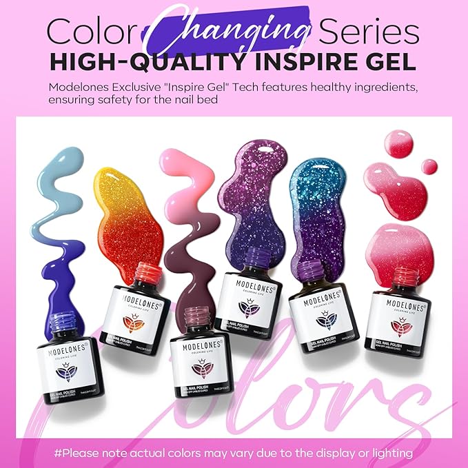 modelones Color Changing Gel Nail Polish Set, 6 Colors 2026 Red Pink Glitter Blue Purple Mood Temperature Change Nail Polish Gel Set Soak Off Nail Art Gel DIY Salon Manicure Gift