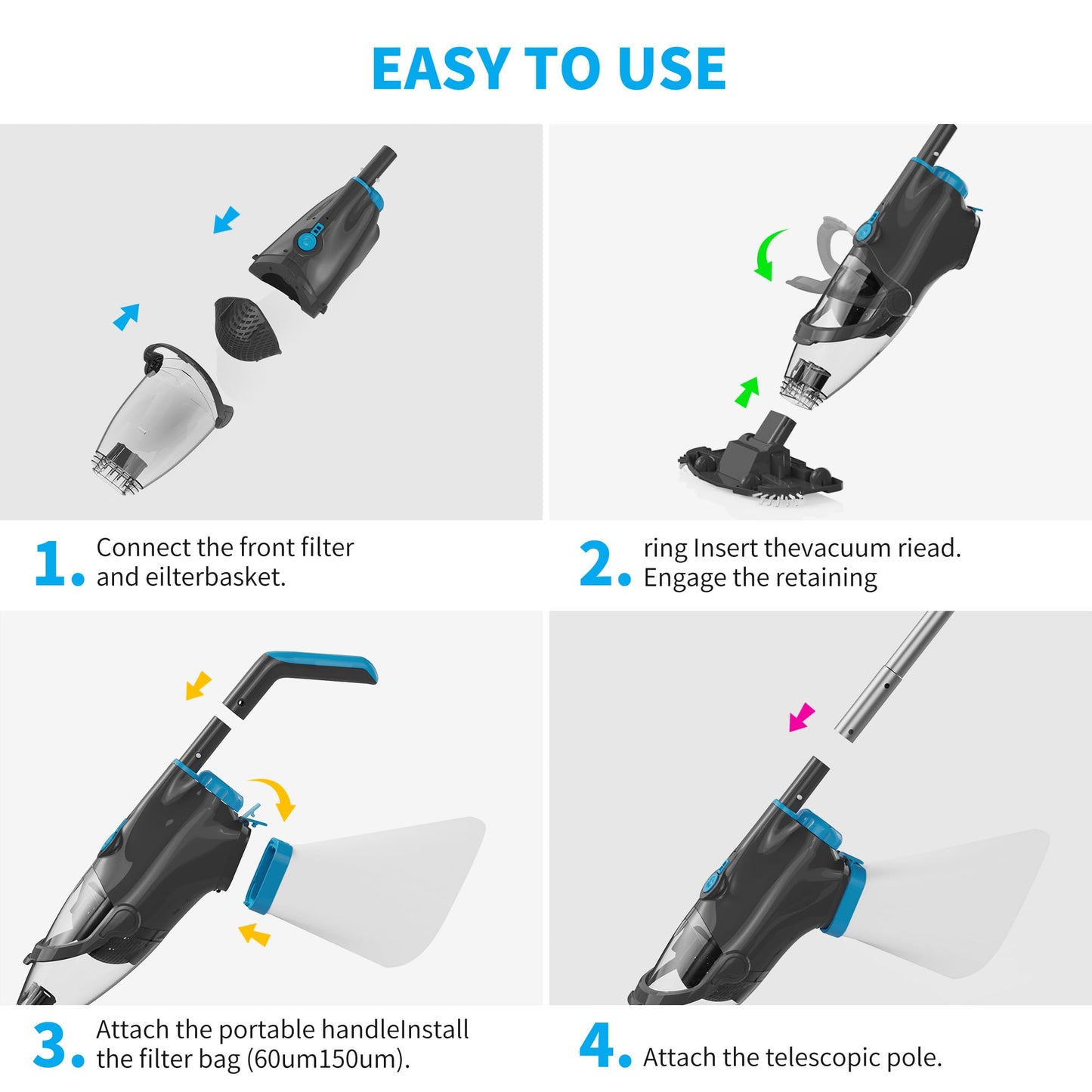 Youhou 2026 Upgraded Pool Vacuum,Pool Vacuum for Above Ground Pool,Cordless Handheld Pool Vacuum for Inground Pools,Pool Cleaner with 18.5 GPM Suction,Hot Tub Vacuum With Aluminum Pole for Sand&Debris