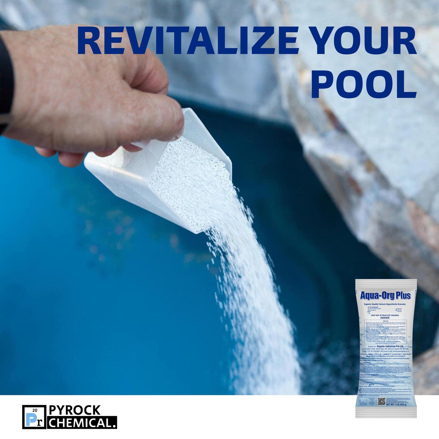 Pool Shock by Pyrock Chemical Aqua Org Plus - 65% Granular Cal Hypo - Swimming Pool Shock for In-Ground, Above Ground, Spas & Hot Tubs (24x1 lb Bags)