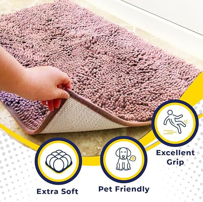 Muddy Mat® | Super Absorbent Door Mat Indoor, Microfiber Quick Dry Chenille Entryway Rug, Non-Slip Front Door Mat, Indoor Mats for Entryway, Machine Washable Pet Rug, Light Pink 24" x 72"