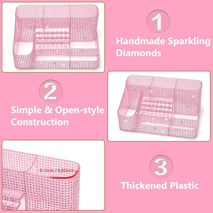 CGBE Nail Drill Holder, 28 Holes Drill Bit Holder for Nails, Professional Nail Tool Organizer, Nail Desk Organizer for Nail Tech, Nail Salon DIY Use - Diamond LightPink