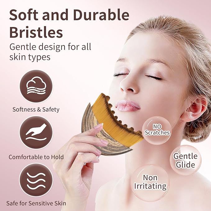 Lymphatic Contour Face Brush for Sculpting, 2 Pcs Facial Brush for Lymphatic Drainage, Soft Dry Brushing for Face with 3 Pcs Massage Tool for Chin & Neck, Precisely Fits Skin and Relieve Fatigue