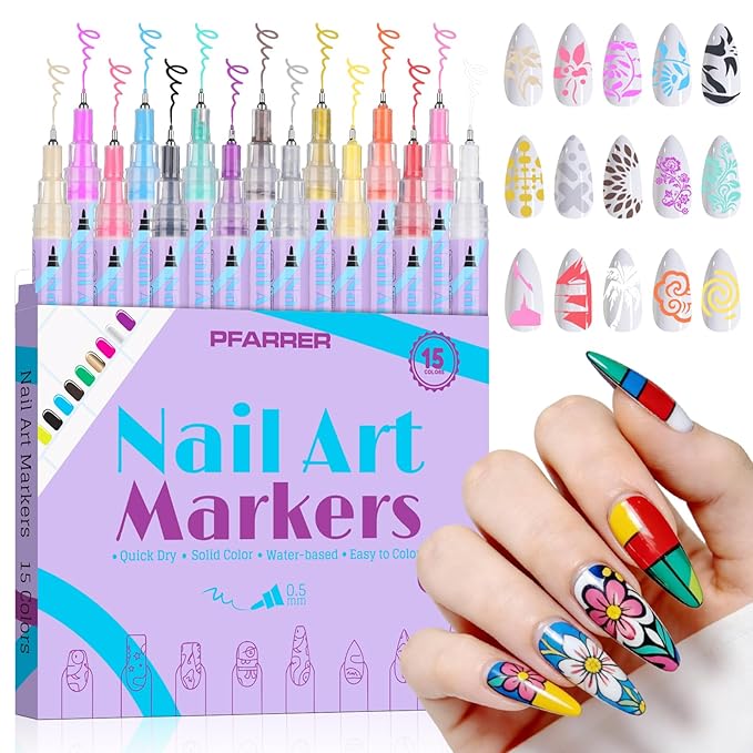 15 Colors Nail Art Pens Set, 2026 New Nail Art Markers for Gel Nails, DIY Nail Art Pens for Painting Nails, Quick-drying Nail for DIY Nails Art Design Manicure Tools TA640-15